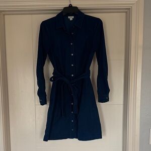 J. Crew Navy Button-Front Shirt Mini Dress with Waist Tie. Size 00
